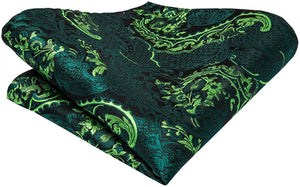 Paisley Novelty Green Flowers Silk Men's Necktie Set