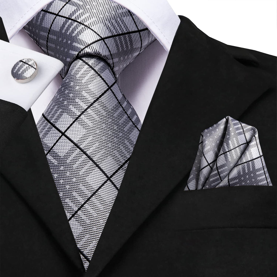 Paisley Novelty Black-Grey Silk Men's Necktie Set