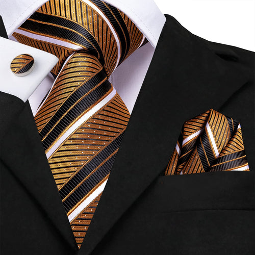 Paisley Novelty Black-White-Gold Silk Men's Necktie Set