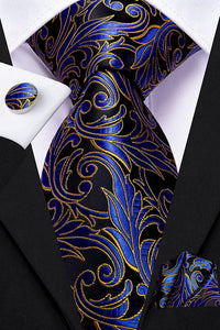 Paisley Novelty Royal Blues Silk Men's Necktie Set