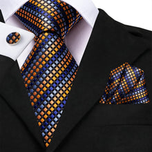 Load image into Gallery viewer, Lucas Paisley Novelty Orange-Blue Silk Men&#39;s Necktie Set
