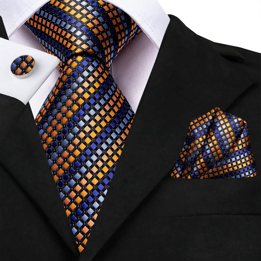 Lucas Paisley Novelty Orange-Blue Silk Men's Necktie Set