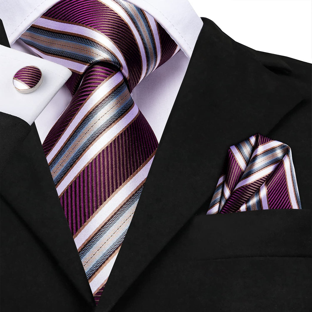 Oliver Paisley Novelty Purple-White Silk Men's Necktie Set