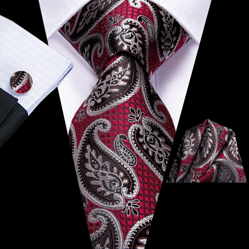Oliver Paisley Novelty Red-Brown Silk Men's Necktie Set