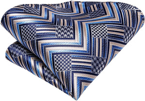 Famous Paisley Novelty Light Beige-Blue Silk Men's Necktie Set