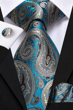 Load image into Gallery viewer, Famous Paisley Novelty Light Blue Silk Men&#39;s Necktie Set