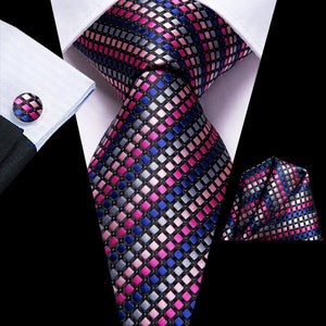 Oliver Paisley Novelty Pink-Blue Silk Men's Necktie Set