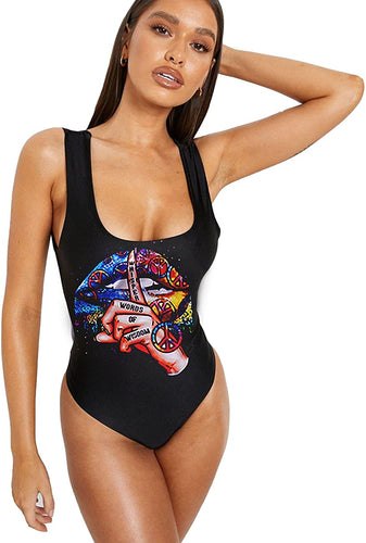 One Piece Color Finger U Neck Bathing Suits