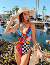 Load image into Gallery viewer, One Piece Red Colorful Printed Bathing Suit