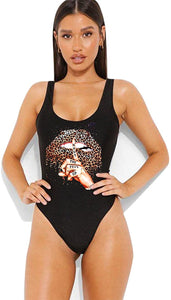 One Piece Black Leopard Print Bathing Suit