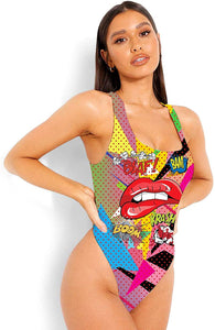 One Piece Colorful Lip Design U Neck Bathing Suits