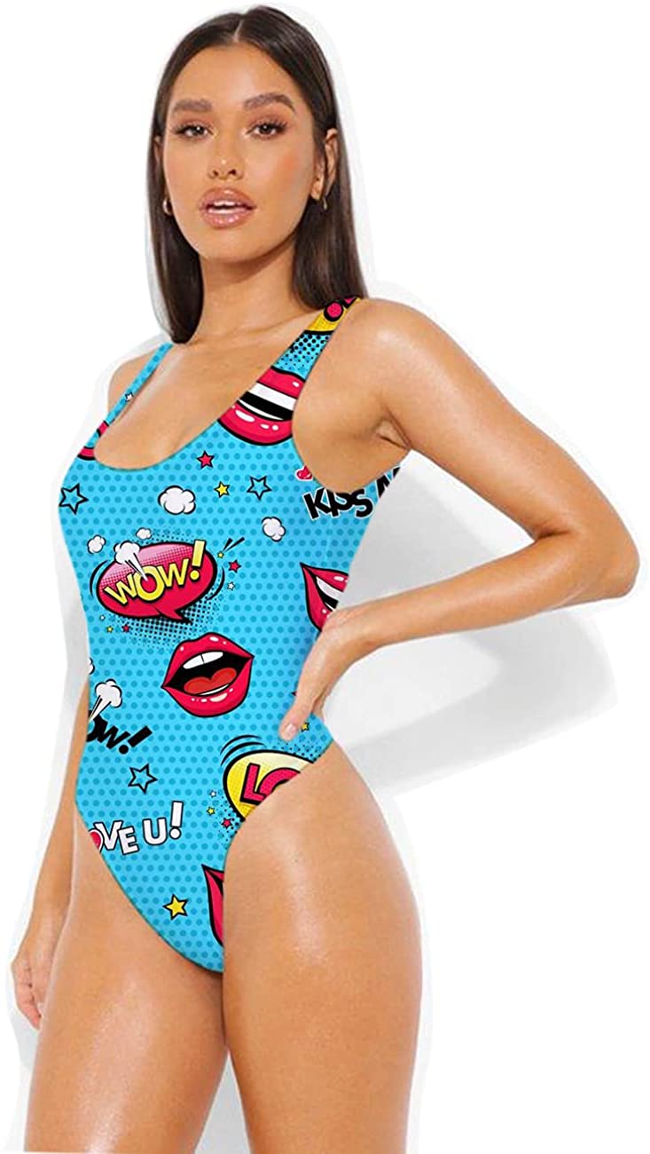 One Piece Comic Lip U Neck Bathing Suits