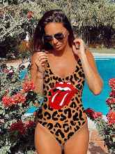 Load image into Gallery viewer, One Piece Leopard Lip U Neck Bathing Suits