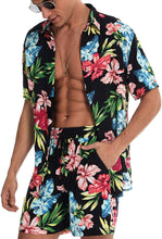 Load image into Gallery viewer, Sky Blue Flower Button Down Hawaiian Sets Casual Short Sleeve