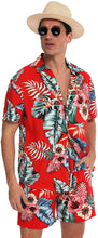 Load image into Gallery viewer, Men&#39;s Navy Flower Button Down Sets Short Sleeve