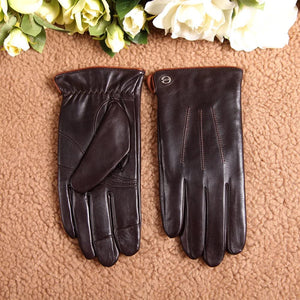 Men's Brown Fleece Lining Winter Leather Gloves