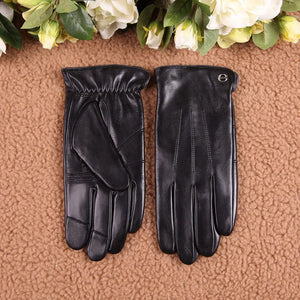 Men's Black Fleece Lining Winter Leather Gloves