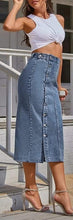 Load image into Gallery viewer, Casual Dark Blue High Waisted Button Up Denim  Skirt
