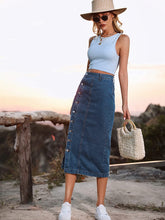 Load image into Gallery viewer, Blue Denim High Waist Button Up Maxi Skirt