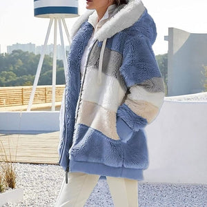 Warm Fleece Blue Overcoat Women's Winter Coats