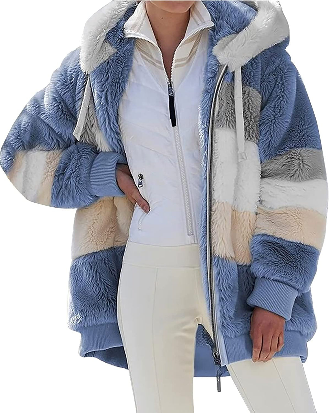 Warm Fleece Blue Overcoat Women's Winter Coats