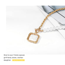 Load image into Gallery viewer, Baroque Pearl Choker Square Pendant Gold Chain Necklace