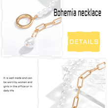 Load image into Gallery viewer, Pearl Choker Pendant Paperclip Chain Gold Necklace