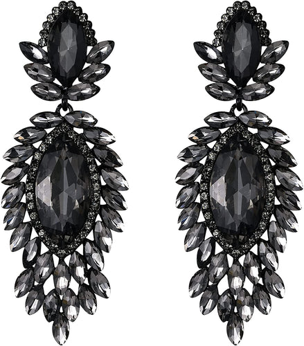 Crystal Grey Black Chandelier Dangle Earrings