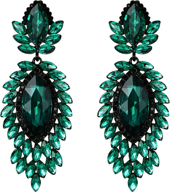 Crystal Green Black Chandelier Dangle Earrings