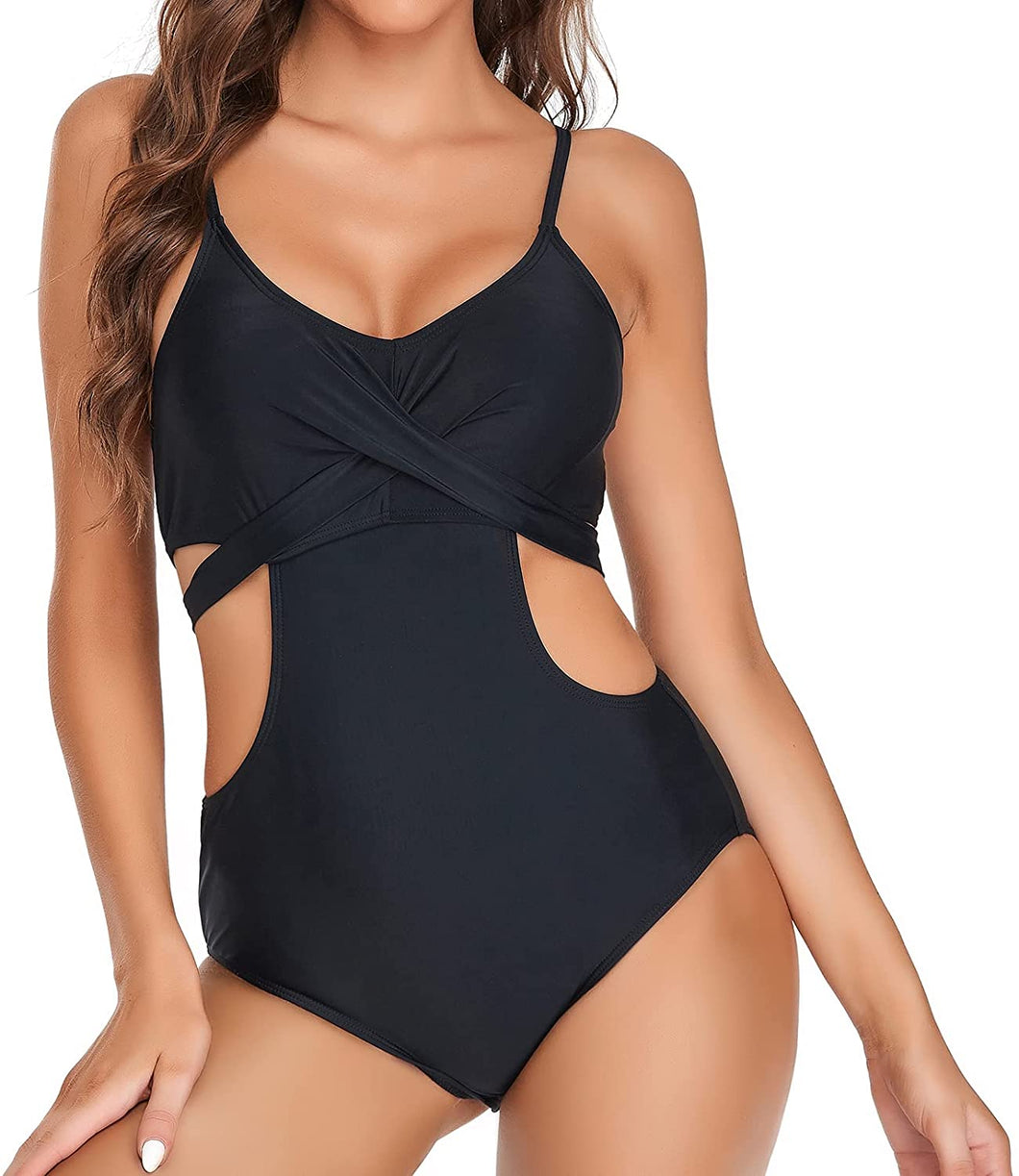 One Piece Matte Black Side Cut Out Swimsuit