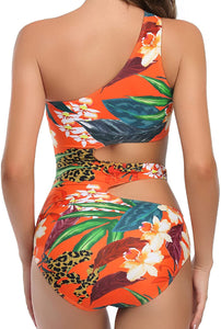 One Piece Tropical Flowers Cut Out Swimsuit