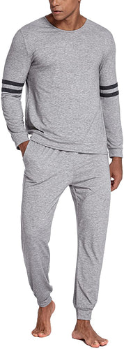 Men's Light Grey Long Sleeve Knit Top & Pants Loungewear Set