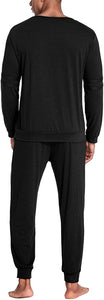 Men's Black Long Sleeve Knit Top & Pants Loungewear Set