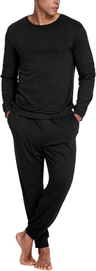 Men's Black Long Sleeve Knit Top & Pants Loungewear Set