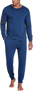 Men's Blue Long Sleeve Knit Top & Pants Loungewear Set