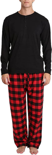 Soft Sleepwear Red Plaid Pants Henley Top Set