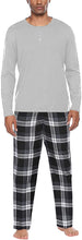 Load image into Gallery viewer, Soft Sleepwear Gray Plaid Pants Henley Top Set