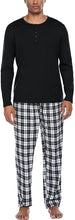 Load image into Gallery viewer, Soft Sleepwear Black Plaid Pants Henley Top Set