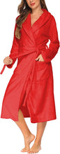 Load image into Gallery viewer, Red Winter Fleece Long Women&#39;s Robe with Pocket