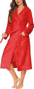 Red Winter Fleece Long Women's Robe with Pocket