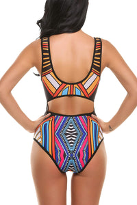 One Piece Kaleidoscope Hollow Out Swimsuit
