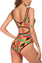 Load image into Gallery viewer, One Piece Orange Block Hollow Out Swimsuit