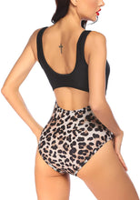 Load image into Gallery viewer, One Piece Black &amp; Leopard Hollow Out Swimsuit