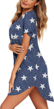 Load image into Gallery viewer, Night Shirt Blue Star Print Button Down Sleepwear Dress
