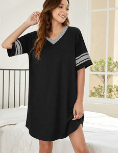 Casual Black Loose V-Neck Short Sleeve Women's Sleepwear
