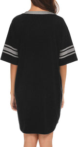Casual Black Loose V-Neck Short Sleeve Women's Sleepwear