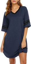 Load image into Gallery viewer, Casual Dark Blue Loose V-Neck Short Sleeve Women&#39;s Sleepwear