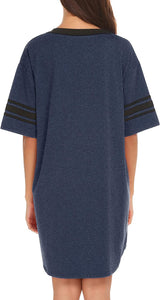 Casual Dark Blue Loose V-Neck Short Sleeve Women's Sleepwear