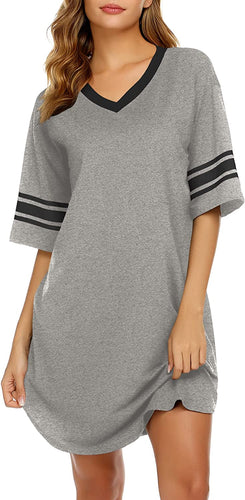 Casual Grey Loose V-Neck Short Sleeve Women's Sleepwear