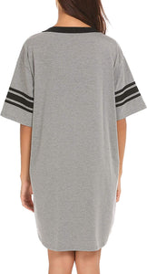 Casual Grey Loose V-Neck Short Sleeve Women's Sleepwear